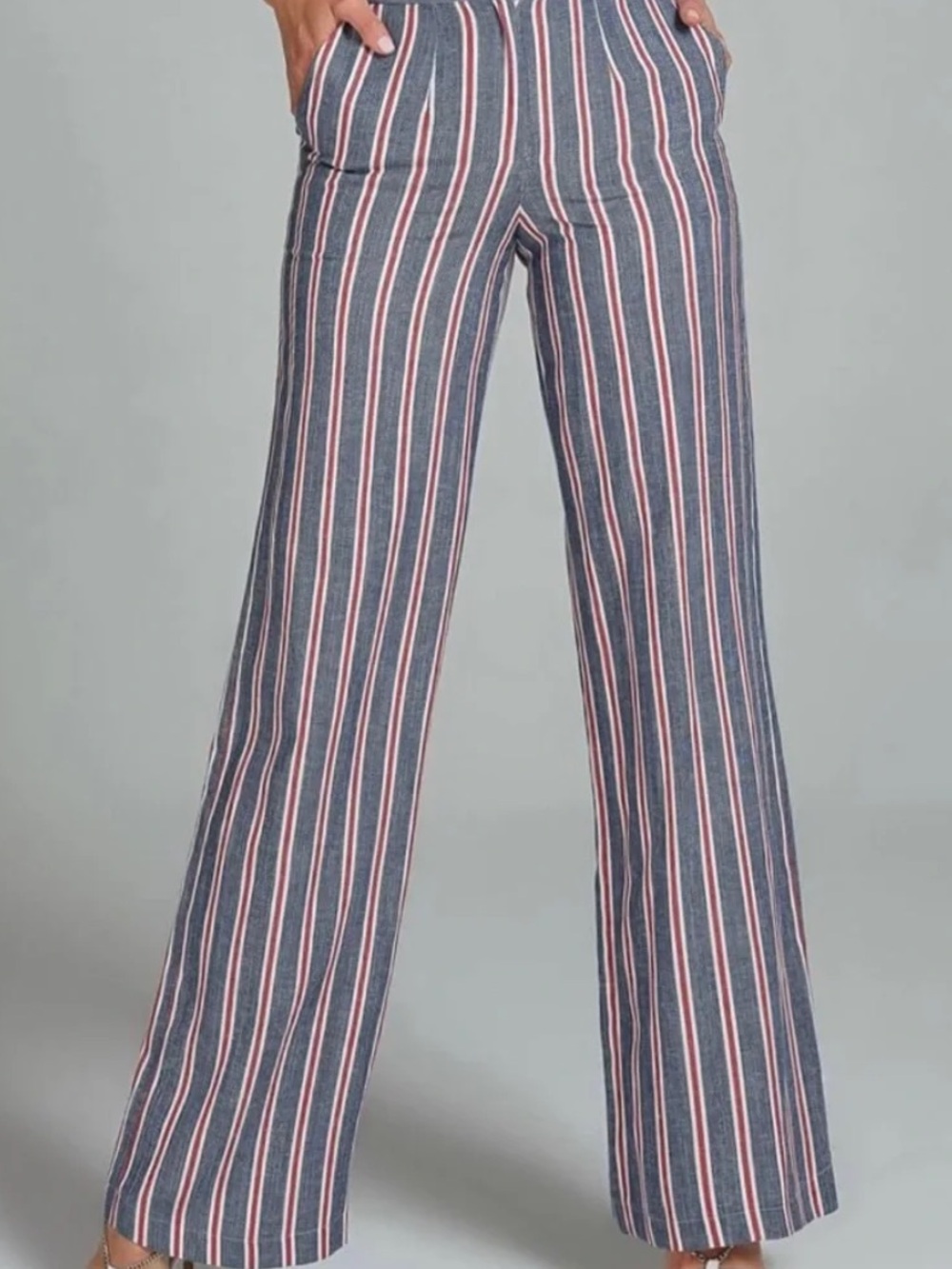 Banana Republic | Women’s Navy/Red/White Striped Wide-Leg Pants Trousers Size 6